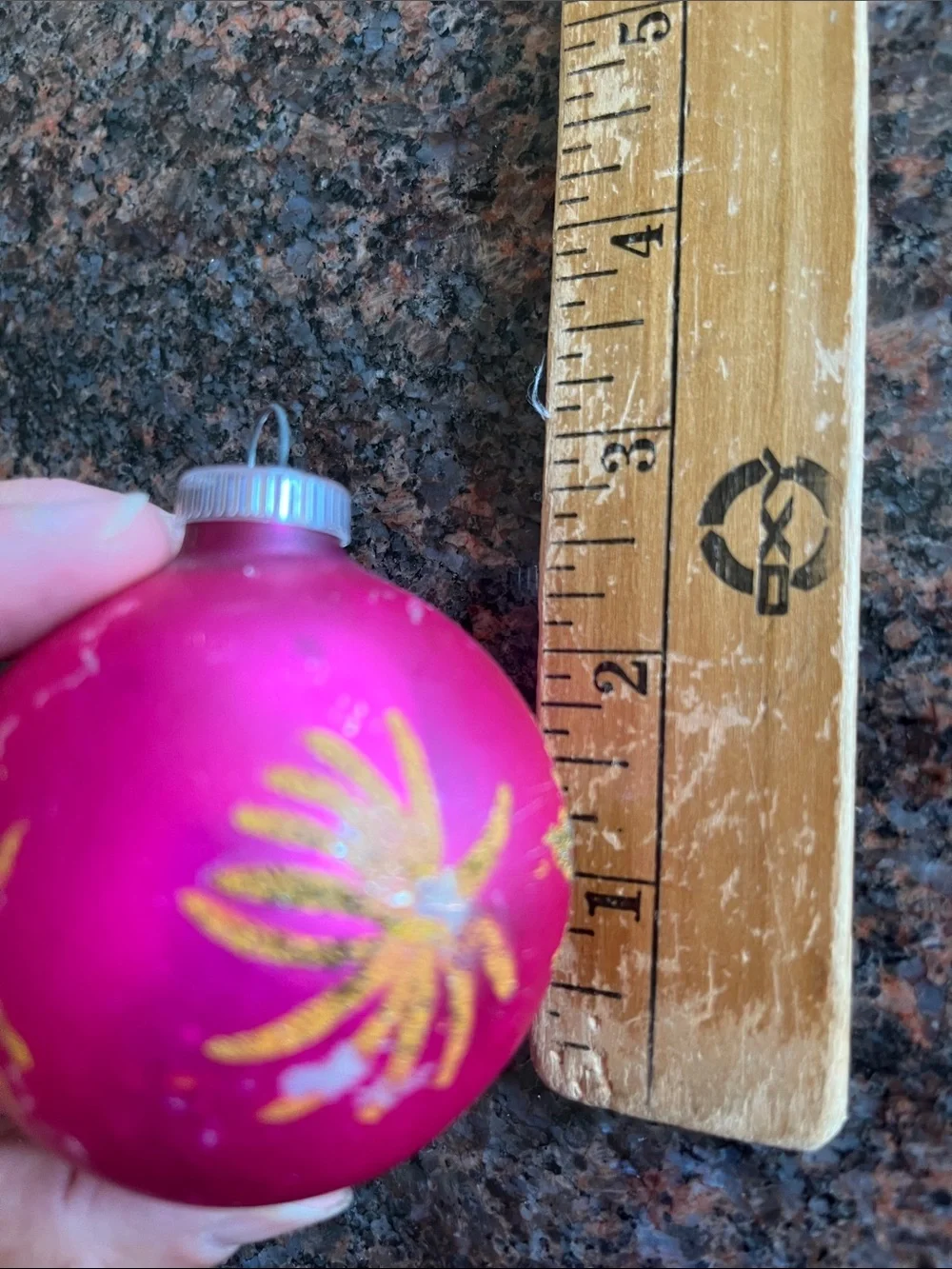 2 Vtg Hot Pink Blown Glass Ornaments Gold Mica Startbursts West Germany *READ*